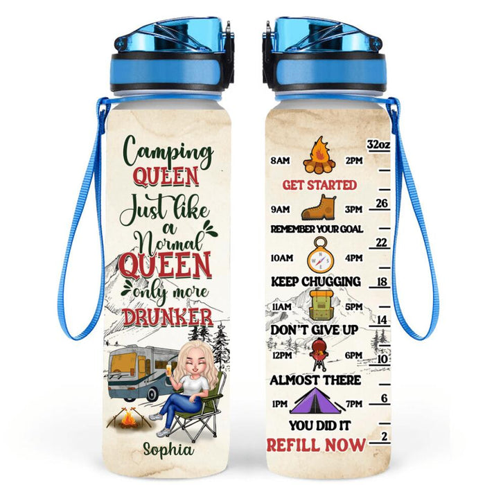 Custom Personalized Camping Queen Water Tracker Bottle - Gift Idea For Camping Lovers - Camping Queen Classy Sassy And A Bit Smart Assy