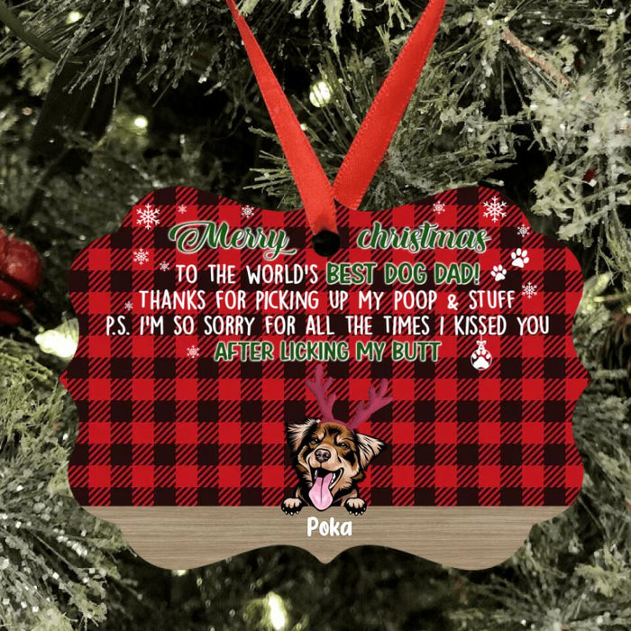 Custom Personalized Dog Dad Ornament - Upto 5 Dogs - Christmas Gift Idea For Dog Lovers - Merry Christmas To The World's Best Dog Dad