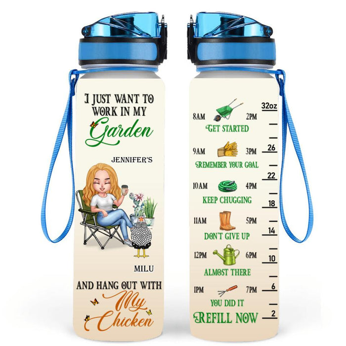 Custom Personalized Chicken Water Tracker Bottle - Up to 7 Chickens - Gift For Chicken Lovers - I Just Want To Work In My Garden And Hang Out With My Chickens