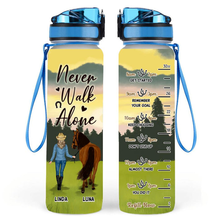 Custom Personalized Horse Girl Standing Water Tracker Bottle - Upto 4 Horses - Gift Idea For Horse Lover - Mother's Day Gift - Just A Girl Who Loves Horses