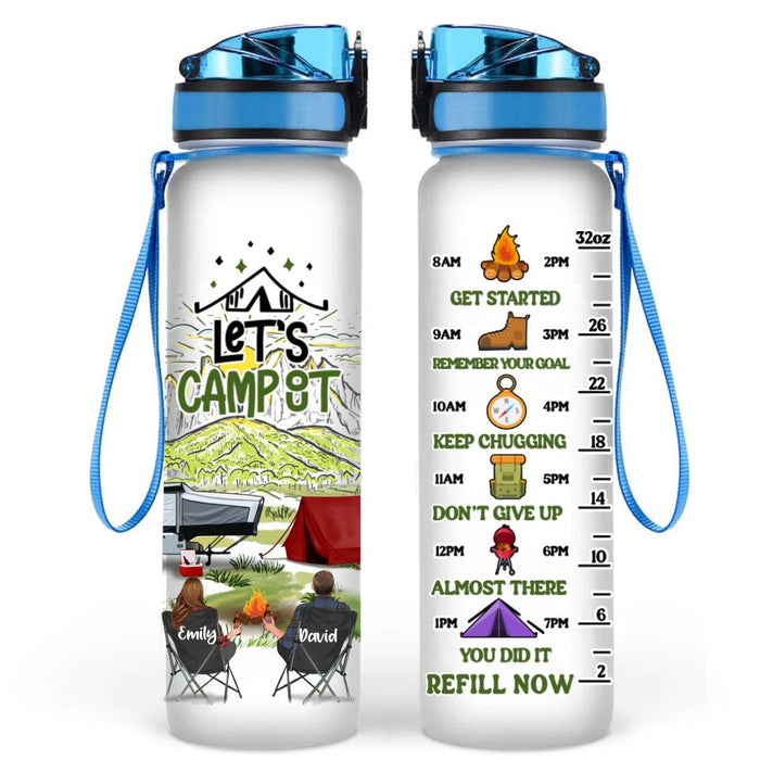 Custom Personalized Camping Water Tracker Bottle - Adult/ Couple/ Parents With Up to 2 Kids And 3 Pets - Gift Idea For Camping Lover - Let's Camp Out