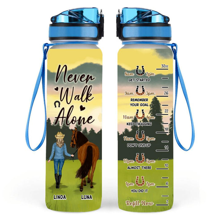 Personalized Horse Girl Standing Water Tracker Bottle - Upto 4 Horses - Gift Idea For Horse Lover - Mother's Day Gift - Just A Girl Who Loves Horses