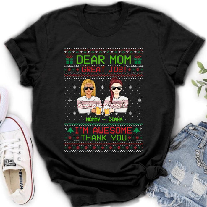 Personalized Christmas Mother & Daughter/Son T-Shirt/Long Sleeve/Sweatshirt/Hoodie - Christmas Gift For Mom From Children - Dear Mom Great Job We're Awesome