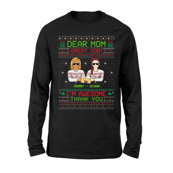 Personalized Christmas Mother & Daughter/Son T-Shirt/Long Sleeve/Sweatshirt/Hoodie - Christmas Gift For Mom From Children - Dear Mom Great Job We're Awesome