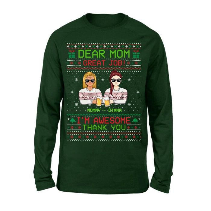 Personalized Christmas Mother & Daughter/Son T-Shirt/Long Sleeve/Sweatshirt/Hoodie - Christmas Gift For Mom From Children - Dear Mom Great Job We're Awesome