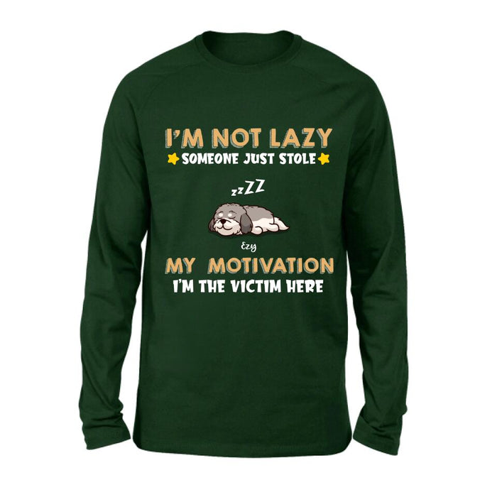 Custom Personalized I'm Not Lazy Pet Shirt/ Pullover Hoodie - Upto 6 Pets - Gift Idea For Dog/ Cat Lover - I'm Not Lazy, Someone Just Stole My Motivation, I'm The Victim Here