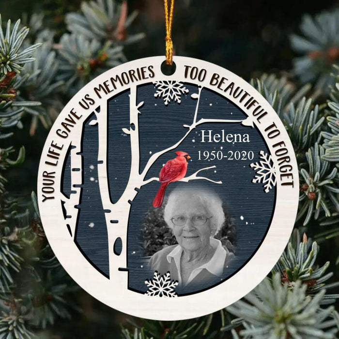 Custom Personalized Memorial Double Layer Ornament - Memorial Gift Idea For Family/Christmas - Your Life Gave Us Memories Too Beautiful To Forget