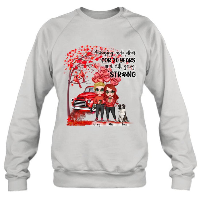 Custom Personalized Valentine Couple & Dog Shirt/ Pullover Hoodie - Valentine's Day Gift Idea For Couple - Annoying Each Other For 20 Years And Still Going Strong