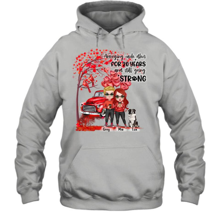 Custom Personalized Valentine Couple & Dog Shirt/ Pullover Hoodie - Valentine's Day Gift Idea For Couple - Annoying Each Other For 20 Years And Still Going Strong