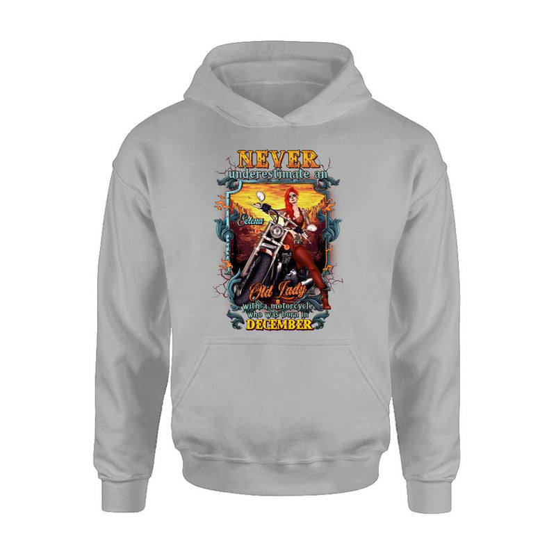 Personalized Biker Witch Shirt/Hoodie - Gift Idea For Biker Witch - Never Underestimate An Old Lady With A Motorcycle Who Was Born In December