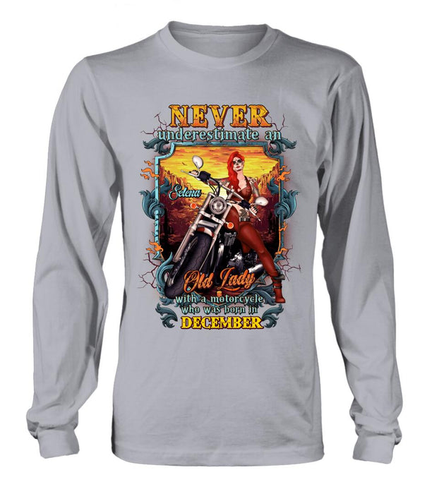 Custom Personalized Biker Witch Shirt/Hoodie - Gift Idea For Biker Witch - Never Underestimate An Old Lady With A Motorcycle Who Was Born In December