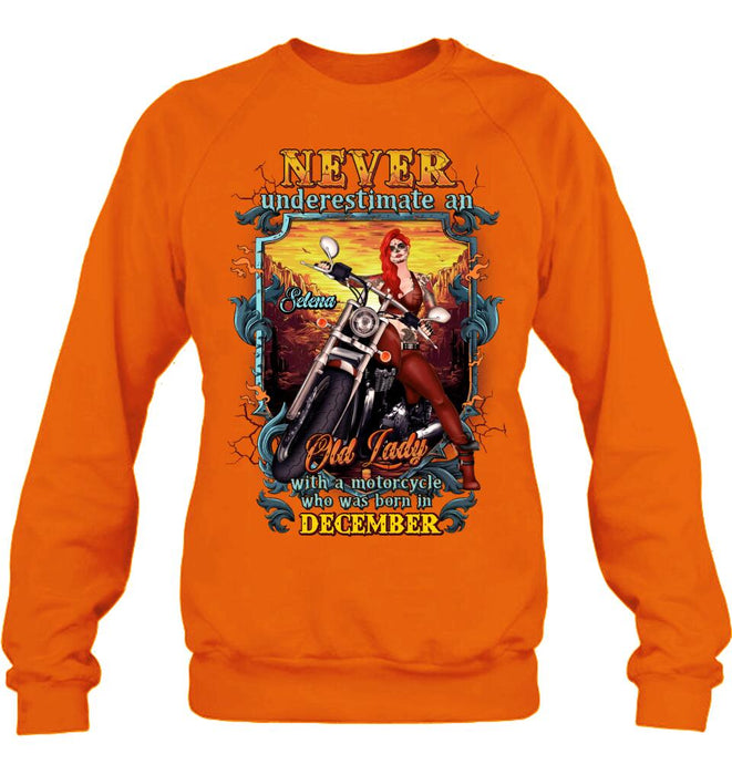 Custom Personalized Biker Witch Shirt/Hoodie - Gift Idea For Biker Witch - Never Underestimate An Old Lady With A Motorcycle Who Was Born In December