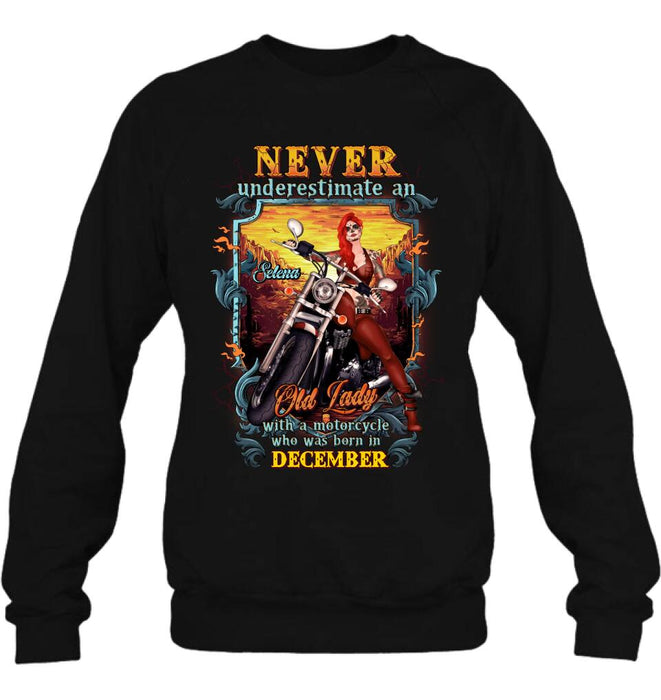 Custom Personalized Biker Witch Shirt/Hoodie - Gift Idea For Biker Witch - Never Underestimate An Old Lady With A Motorcycle Who Was Born In December