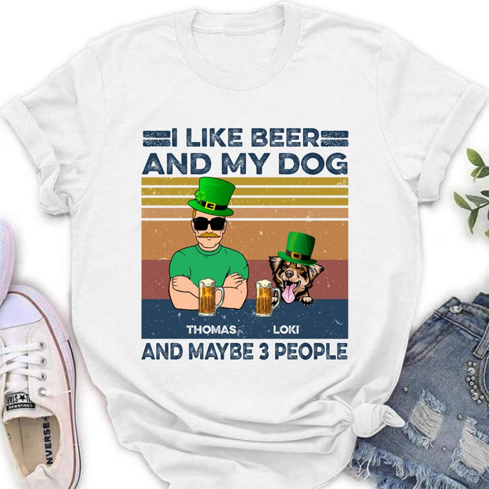 Custom Personalized Dog Shirt/ Sweatshirt/ Pullover Hoodie- Upto 4 Dogs - St Patrick's Day Gift Idea For Dog Lover -  I Like Beer And My Dogs And Maybe 3 People