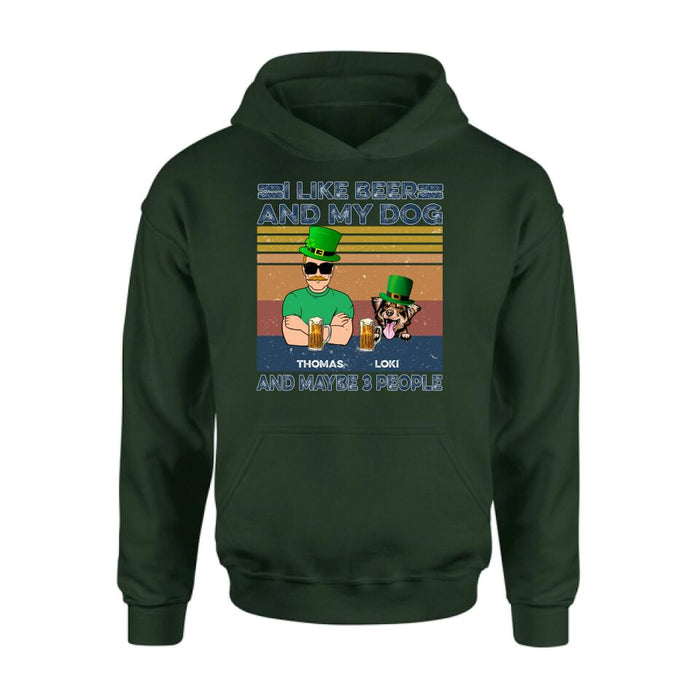 Custom Personalized Dog Shirt/ Sweatshirt/ Pullover Hoodie- Upto 4 Dogs - St Patrick's Day Gift Idea For Dog Lover -  I Like Beer And My Dogs And Maybe 3 People