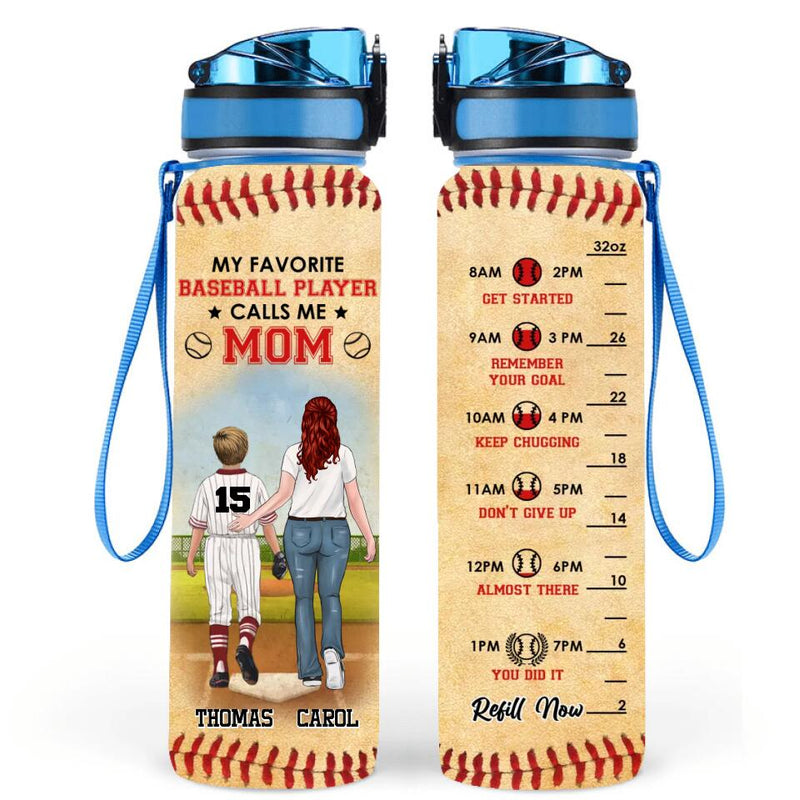 Personalized Baseball Mom Water Tracker Bottle - Gift Idea For Mother's Day/Christmas/Birthday - My Favorite Baseball Player Calls Me Mom