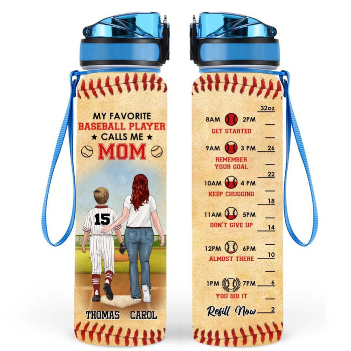 Custom Personalized Baseball Mom Water Tracker Bottle - Gift Idea For Mother's Day/Christmas/Birthday - My Favorite Baseball Player Calls Me Mom