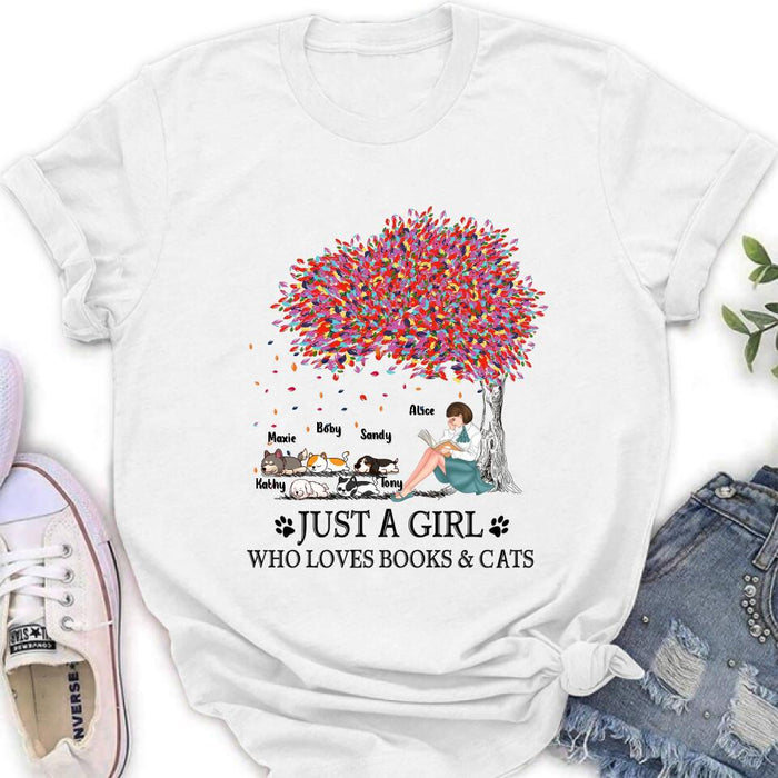 Custom Personalized Reading Girl Shirt/ Pullover Hoodie - Upto 5 Pets - Gift Idea For Book/ Dog/ Cat Lover - Just A Girl Who Loves Book