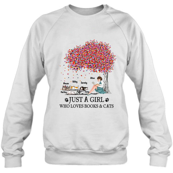 Custom Personalized Reading Girl Shirt/ Pullover Hoodie - Upto 5 Pets - Gift Idea For Book/ Dog/ Cat Lover - Just A Girl Who Loves Book