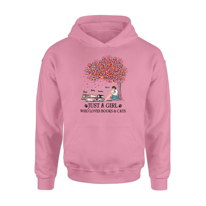 Custom Personalized Reading Girl Shirt/ Pullover Hoodie - Upto 5 Pets - Gift Idea For Book/ Dog/ Cat Lover - Just A Girl Who Loves Book