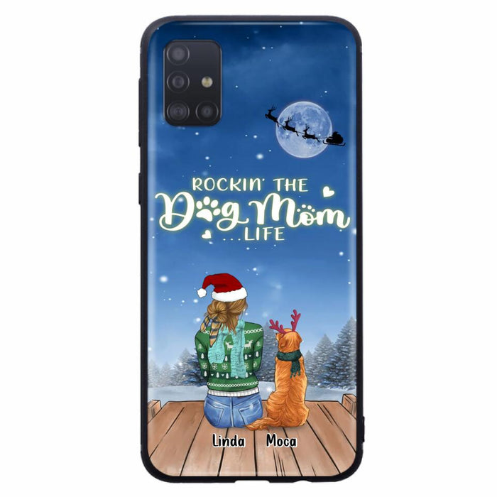 Custom Personalized Christmas Dog Mom Phone Case - Upto 5 Dogs - Gift Idea For Dog Lover/ Dog Mom - Rockin' The Dog Mom Life - Case For iPhone And Samsung