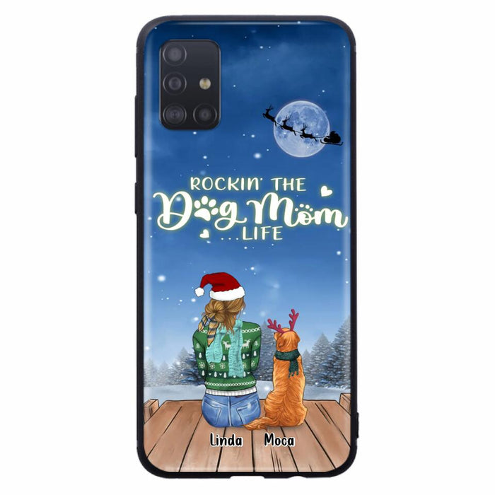 Custom Personalized Christmas Dog Mom Phone Case - Upto 5 Dogs - Gift Idea For Dog Lover/ Dog Mom - Rockin' The Dog Mom Life - Case For iPhone And Samsung