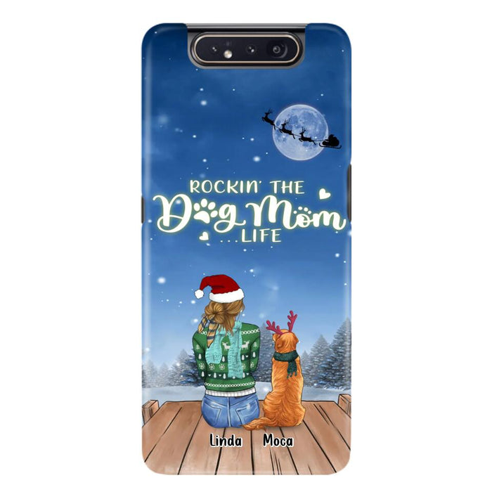 Custom Personalized Christmas Dog Mom Phone Case - Upto 5 Dogs - Gift Idea For Dog Lover/ Dog Mom - Rockin' The Dog Mom Life - Case For iPhone And Samsung