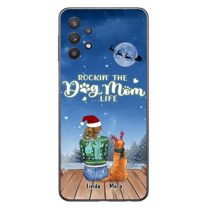 Custom Personalized Christmas Dog Mom Phone Case - Upto 5 Dogs - Gift Idea For Dog Lover/ Dog Mom - Rockin' The Dog Mom Life - Case For iPhone And Samsung