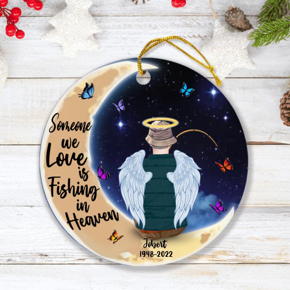 Personalized Fishing In Heaven Moon Circle Ornament - Memorial Gift Id —  CusGifts