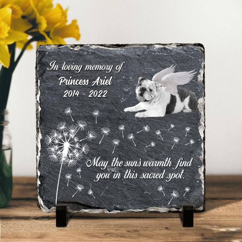 Personalized Memorial Square Lithograph - Gift Idea For Dog Owner - Upload Dog Photo - May The Sun's Warmth Find You In This Sacred Spot