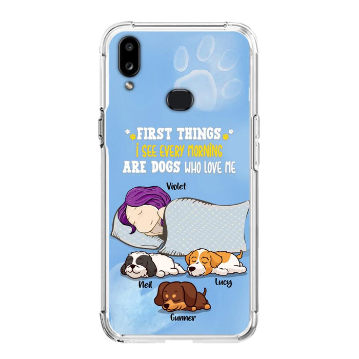 Custom Personalized Dog Mom Sleep Phone Case - Upto 3 Dogs - First Things I See Every Morning Are Dogs Who Love Me