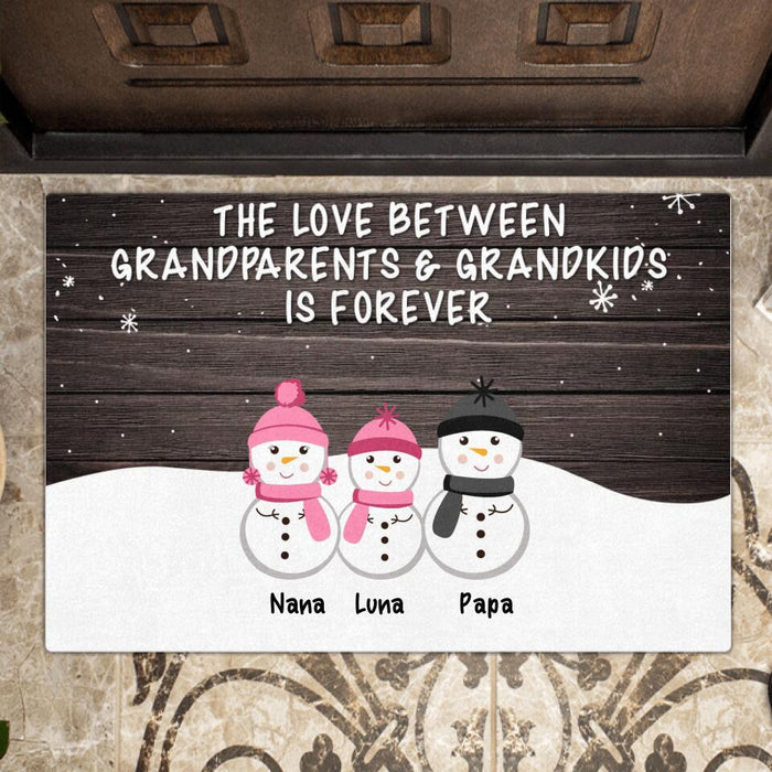 Custom Personalized Grandparents And Grandkids Doormat - Gift Idea For Christmas/Grandparents - Grandparents With Up To 20 Grandkids - The Love Between Grandparents & Grandkids Is Forever