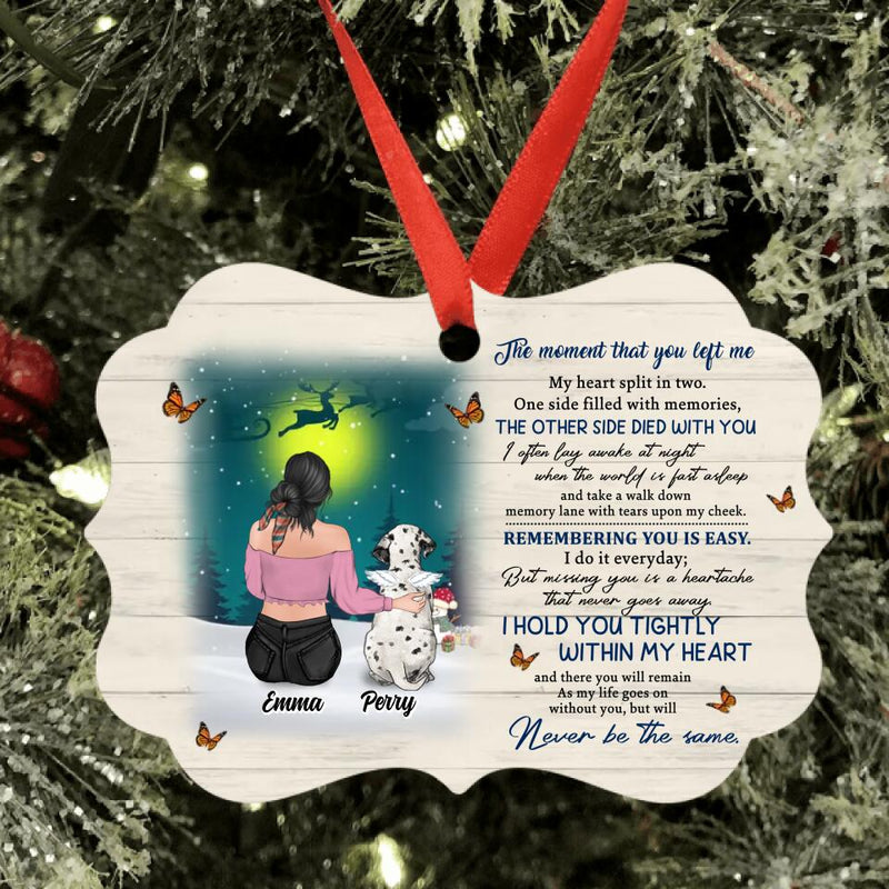 Personalized Christmas Memorial Pet Ornament - Adult/Couple With Up to 4 Pets - Memorial Gift Idea For Dog/Cat Owners - The Moment That You Left Me