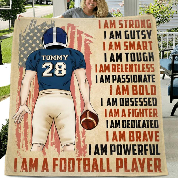 Custom Personalized Football Single Layer Fleece/ Quilt - Gift Idea For Football Lover/ Birthday Gift - I Am A Football Player