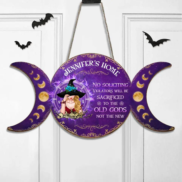 Personalized Wicca Wooden Sign - Gift Idea For Halloween/Wiccan Decor/Pagan Decor - No Soliciting Violations Will Be Sacrificed