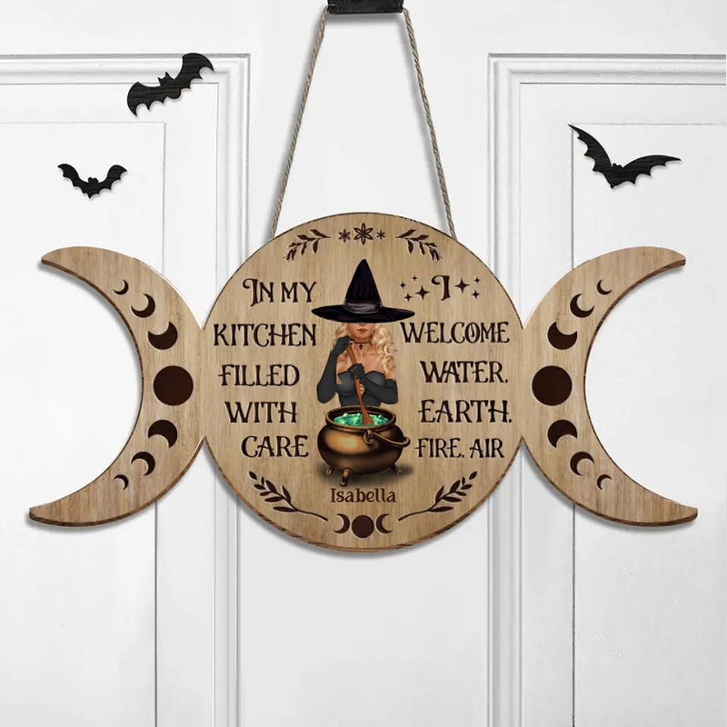 Personalized Witch Wooden Sign - Halloween Gift Idea/ Home Decor/ Kitchen Wicca - I Welcome Water, Earth, Fire, Air