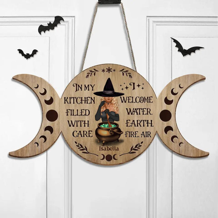 Personalized Witch Wooden Sign - Halloween Gift Idea/ Home Decor/ Kitchen Wicca - I Welcome Water, Earth, Fire, Air