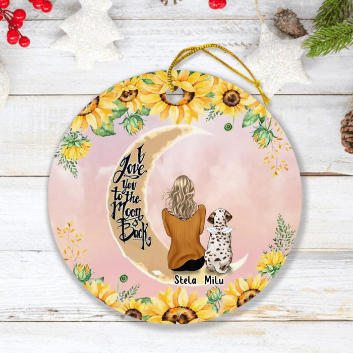 Custom Personalized Sunflower Pet Mom Ornament -  Gift Idea For Dog/ Cat Lover - Upto 5 Pets - I Love You To The Moon And Back