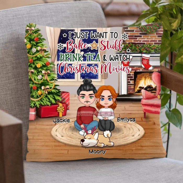 Custom Personalized Couple Christmas With Pet Quilt/Single Layer Fleece Blanket/Pillow Cover - Best Gift Idea For Christmas/Couple -  Up To 3 Pets - I Just Want To Bake Stuff, Drink Tea & Watch Christmas Movies