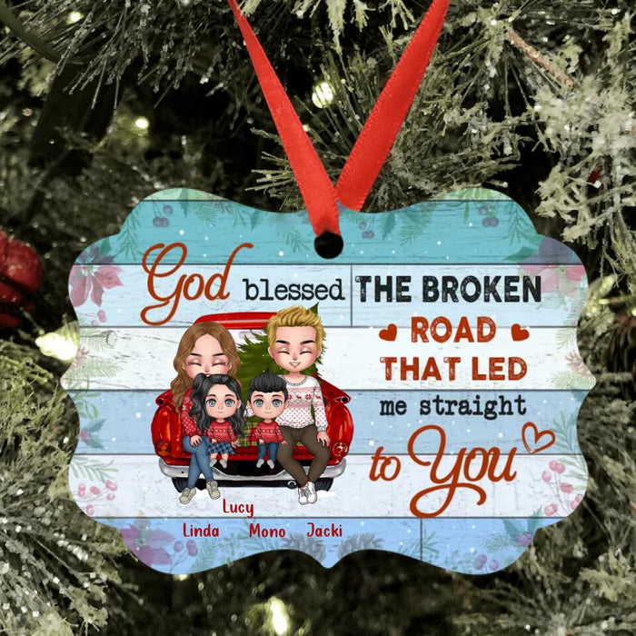 Custom Personalized Christmas Couple On Car Aluminium Ornament - Gifts Idea For Christmas/Family With Up To 2 Kids - God Blessed The Broken Road That Led Me Straight To You