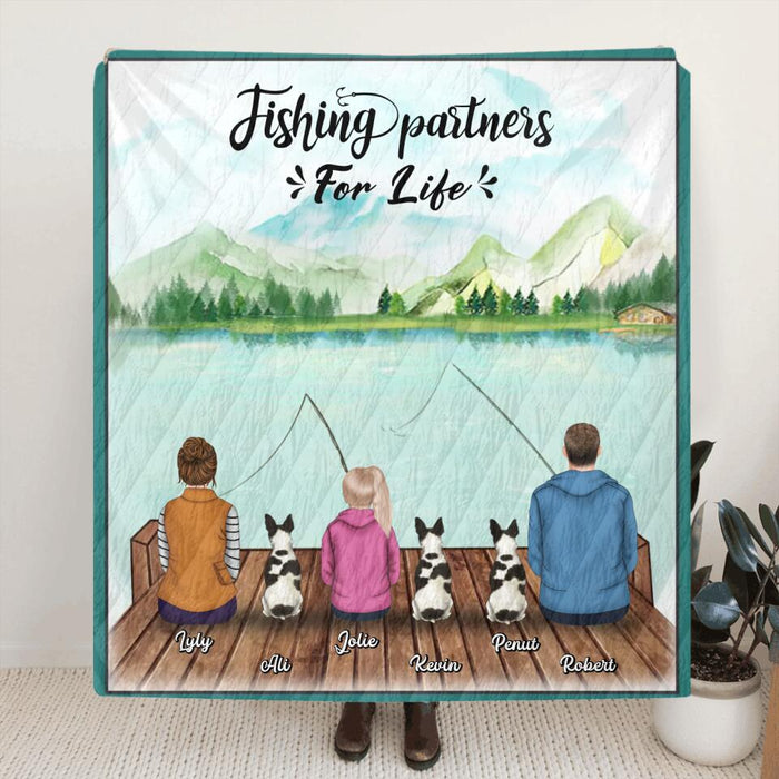 Custom Personalized Fishing Family Blanket - Parents and up to 4 Kids - Gift for Couple, Family, Fishing Lovers