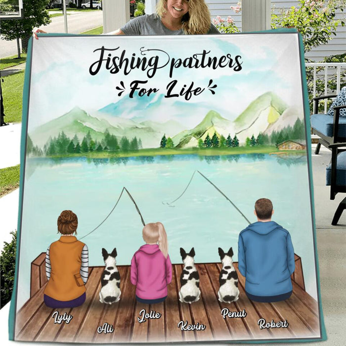 Custom Personalized Fishing Family Blanket - Parents and up to 4 Kids - Gift for Couple, Family, Fishing Lovers