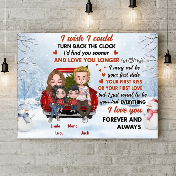 Custom Personalized Christmas Couple On Car Horizontal Canvas - Gift Idea For Christmas/Couple With Up To 2 Kids - I Wish I Could Turn Back The Clock