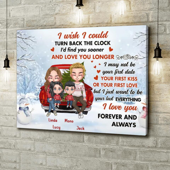 Custom Personalized Christmas Couple On Car Horizontal Canvas - Gift Idea For Christmas/Couple With Up To 2 Kids - I Wish I Could Turn Back The Clock