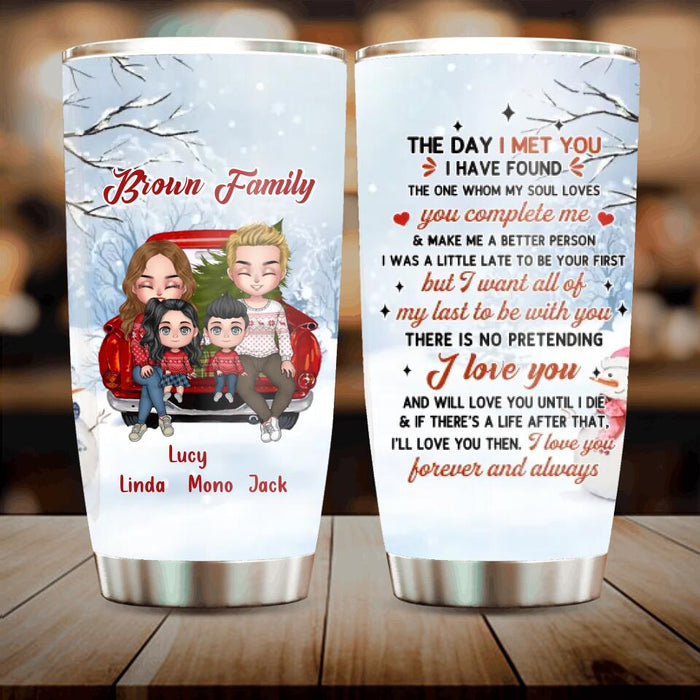 Custom Personalized Couple On Car Tumbler - Gift Idea For Christmas/Couple With Up To 2 Kids - The Day I Met You I Have Found The One Whom My Soul Loves