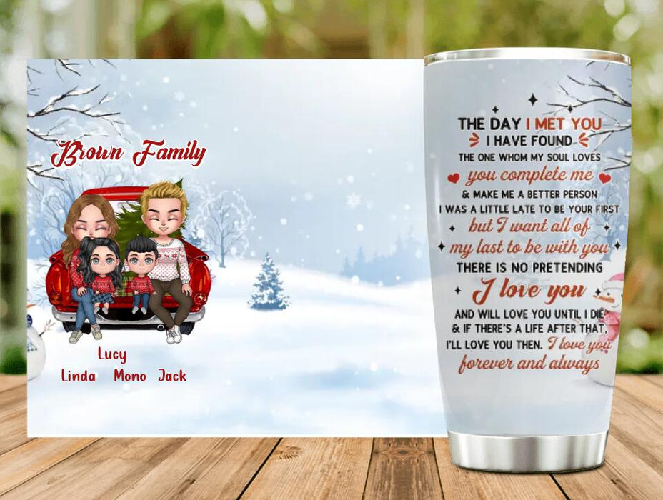 Custom Personalized Couple On Car Tumbler - Gift Idea For Christmas/Couple With Up To 2 Kids - The Day I Met You I Have Found The One Whom My Soul Loves