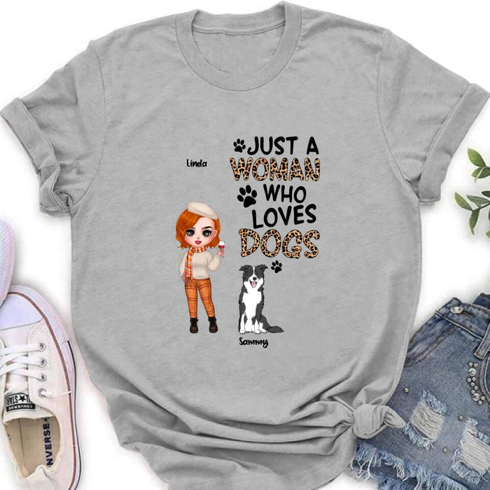 Custom Personalized Crazy Dog Lady Shirt/Hoodie - Gift Idea For Girl/Dog Lovers With Up To 6 Dogs - Just A Woman Who Loves Dogs