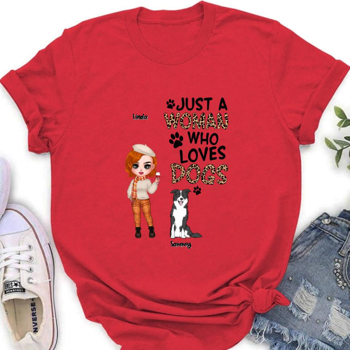 Custom Personalized Crazy Dog Lady Shirt/Hoodie - Gift Idea For Girl/Dog Lovers With Up To 6 Dogs - Just A Woman Who Loves Dogs