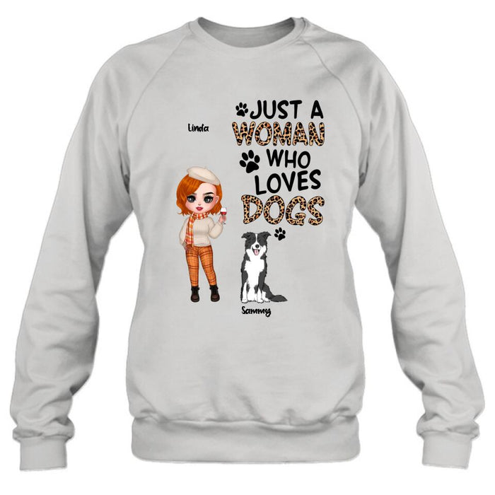 Custom Personalized Crazy Dog Lady Shirt/Hoodie - Gift Idea For Girl/Dog Lovers With Up To 6 Dogs - Just A Woman Who Loves Dogs