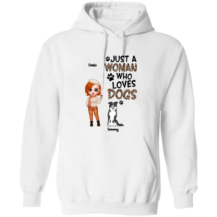 Custom Personalized Crazy Dog Lady Shirt/Hoodie - Gift Idea For Girl/Dog Lovers With Up To 6 Dogs - Just A Woman Who Loves Dogs